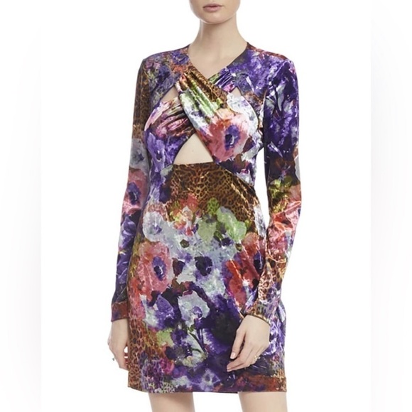 One33 Social Printed Crossover Cutout Velvet Dress Sz 4 NEW - Picture 1 of 6